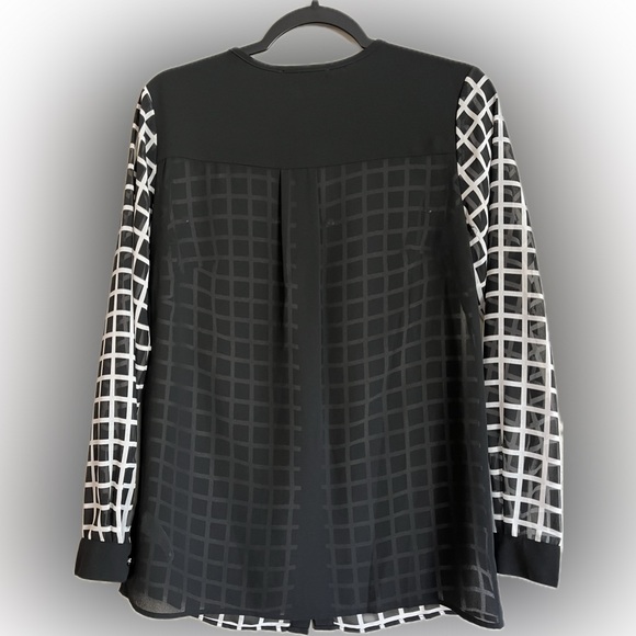 Michael Michael Kors Black and White Sheer Window Pane Button Down LS Top Size S - Picture 4 of 13